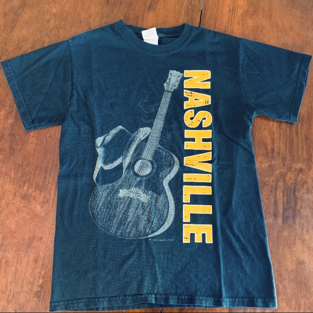 Nashville Guitar Screen Print T-shirt, Black, size S